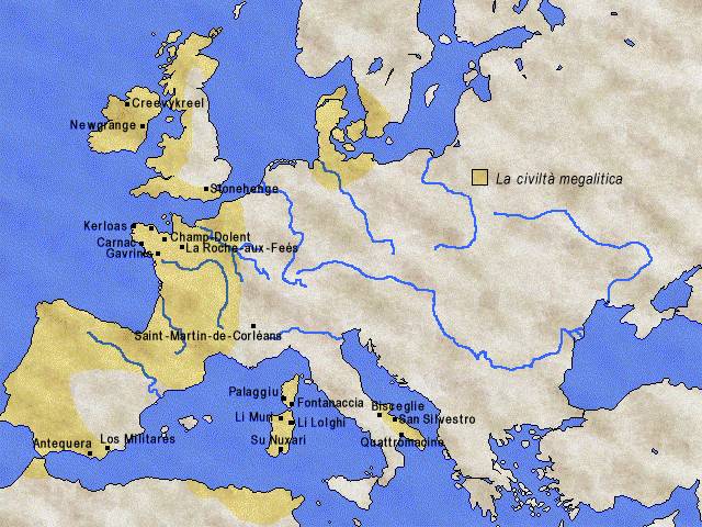 Area di diffusione della civilt� megalitica - 4000-1500 a.C. ca.