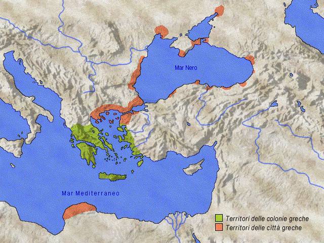 I territori delle colonie greche fondate tra VIII e VI secolo a.C.