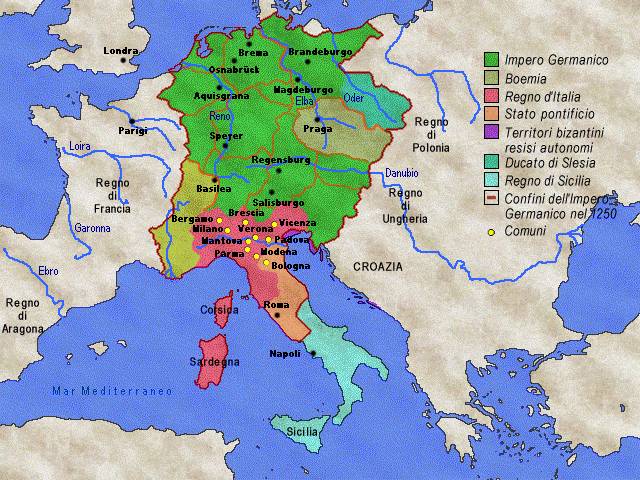 L'impero germanico e i principali comuni italiani - secolo XIII