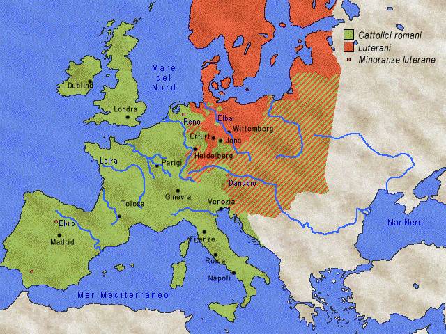 Diffusione del luteranesimo in Europa - prima met del 1500