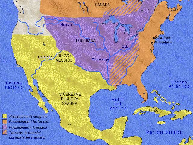Ripartizione dei territori dell'America del Nord - met del XVIII secolo