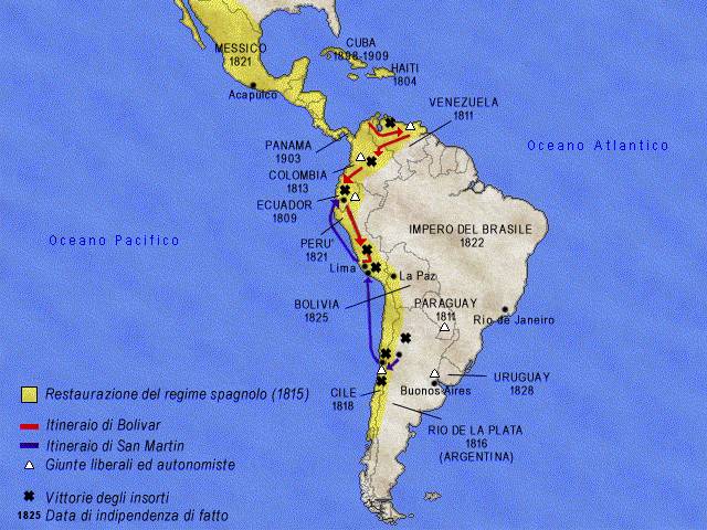 America Latina. insurrezioni - 1810-1824