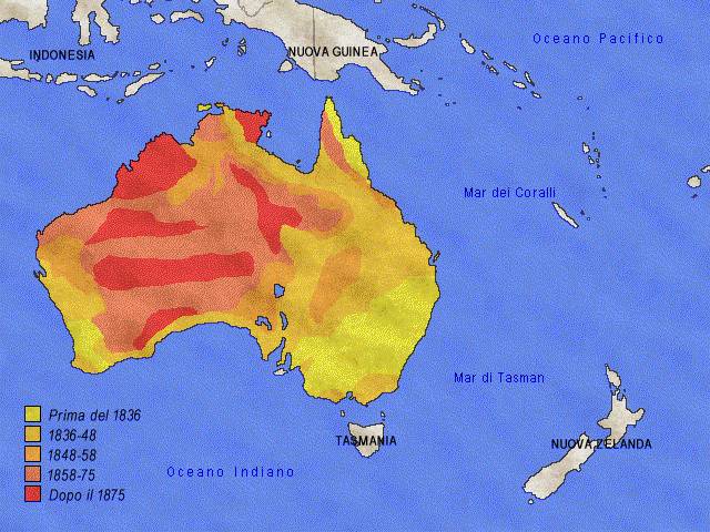 Fasi dell'esplorazione del territorio australiano - 1836-1875