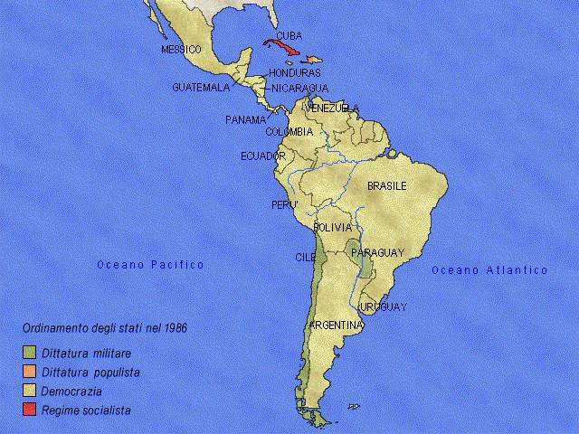 L'America Latina: ordinamento degli stati nel 1986